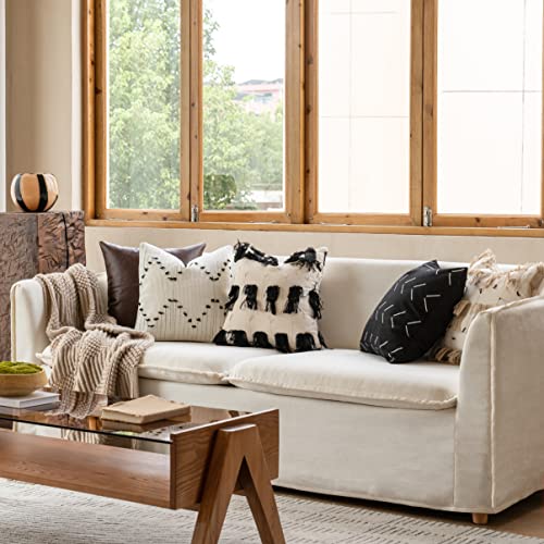 Foindtower Boho Decorative Throw Pillow Covers With Fringes, Cotton Moroccan Rustic Textured Accents Cushion Cover For Farmhouse Couch Bohemain Home Decor Beige, Black 18X18 Inch Pack Of 2 #TOP1