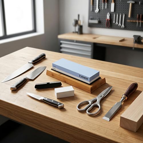 TIDENBR Knife Sharpening Stone Kit 1000/6000 Grit, Dual-Sided Whetstone Knife Sharpener Water Stone with Non-Slip Bamboo Base, Angle Guide & Flattening Stone for Kitchen Chef Pocket Knives (OOS) by TIDENBR - Used condition - Image 6