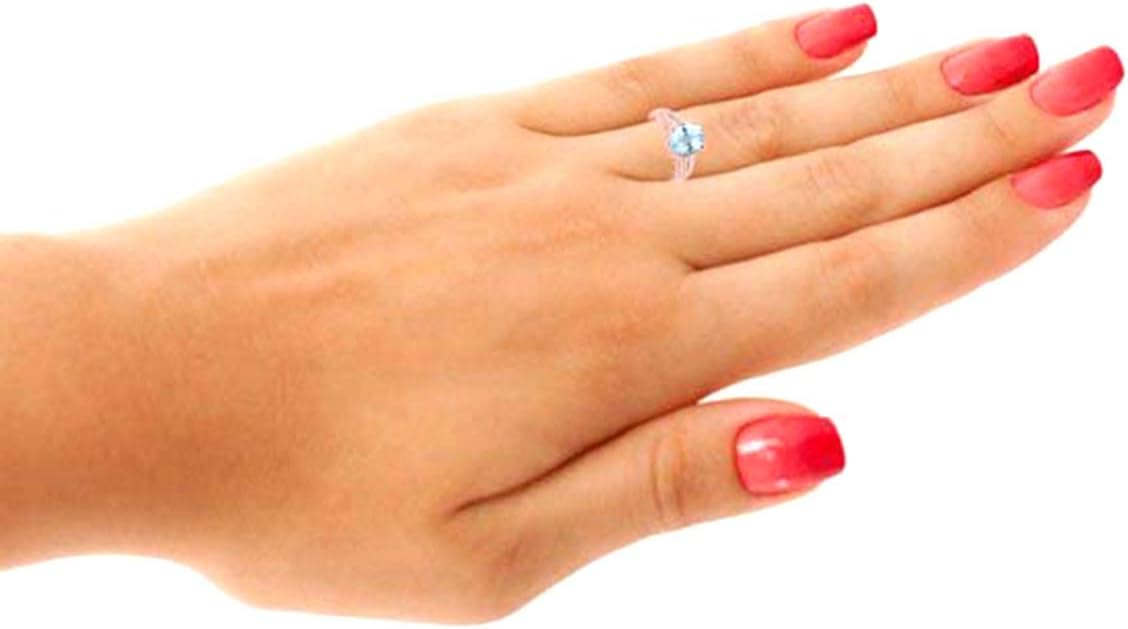MauliJewels Rings for Women 2.50 Carat Oval Aquamarine and Diamond Ring, 10K Rose Gold, Prong-Set Gemstone Engagement Ring, Birthstone Jewelry Gift