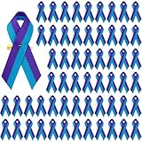 DECYOOL 150 Pcs Suicide Prevention Awareness Ribbons with Safety Pins Teal and Purple Ribbon for Funeral Band Funeral Favors