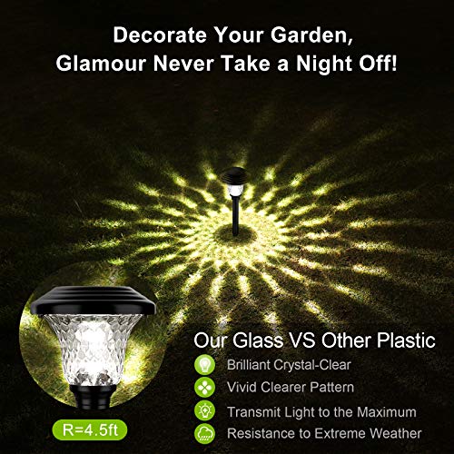 Balhvit Glass Solar Lights Outdoor, 4 Pack Super Bright Solar Pathway Lights, Up to 12 Hrs Long Last Auto On/Off Garden Lights Solar Powered Waterproof, Stainless Steel LED Landscape Lighting for Yard