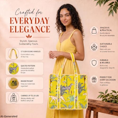 Image of 100% Cotton Jungle Print Shoulder Bag Tote Bag Women Reversible Shopping Bag and Grocery Bags Stylish Travel Bag Gift for Her