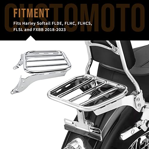 Customoto Sport Luggage Rack Compatible With Harley Softail 2018-2023 Deluxe Heritage Slim Street Bob, Chrome #TOP1