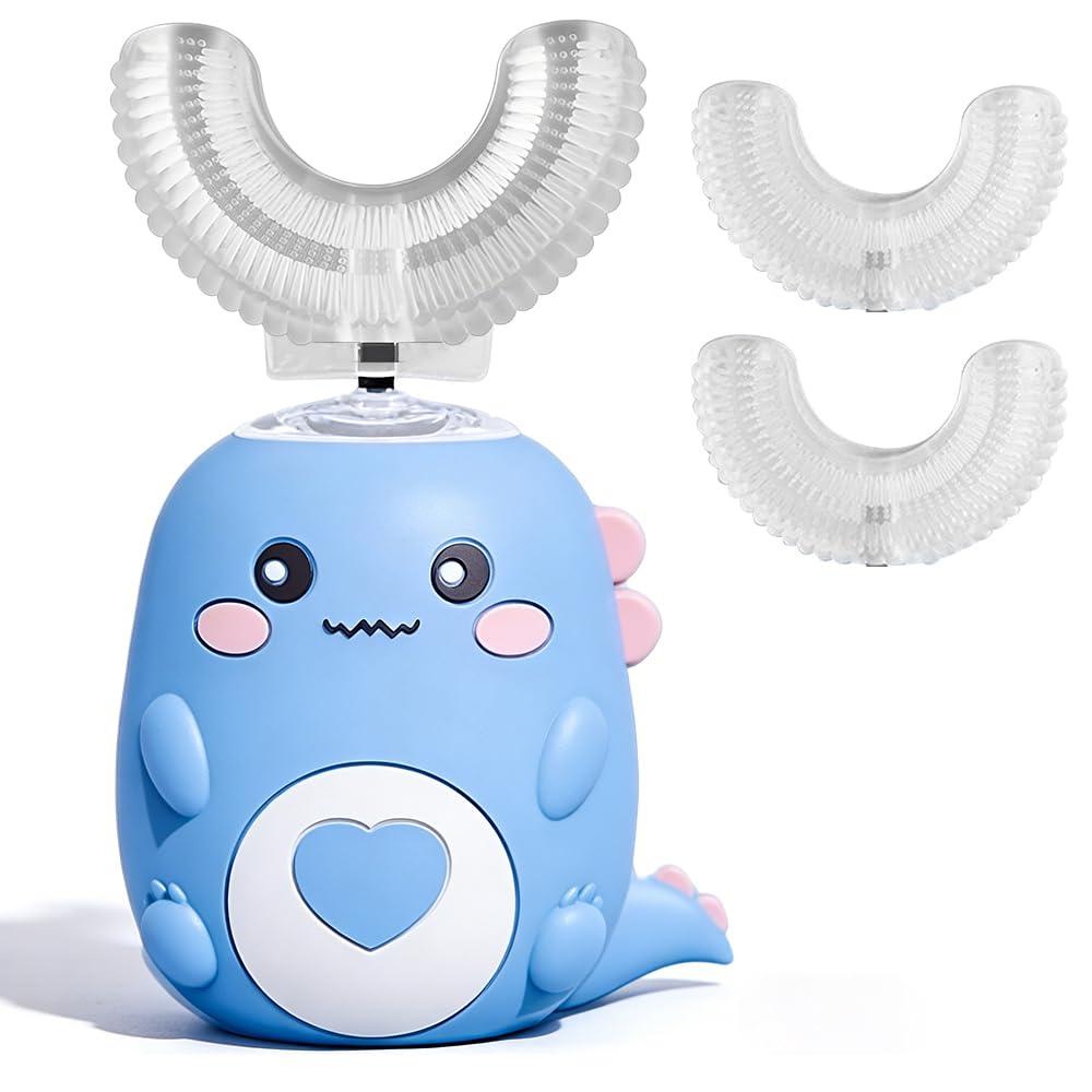 Cepillo Electrico Infantil 2-8 años, NAVESO Ultrasónico Cepillo de Dientes Eléctrico Niños en Forma de U, 360° Dinosaurios Electric Toothbrush Infantil con 3 Cabezales de Silicona