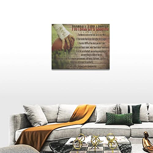 Football Life Lessons Wall Art Pictures Wall Decor Gifts For Football Player Boy Man Football Fan Vintage Football Sports Canvas Painting Print Artwork Framed For Classroom Boy Room Gym Office 12"X16" #TOP3