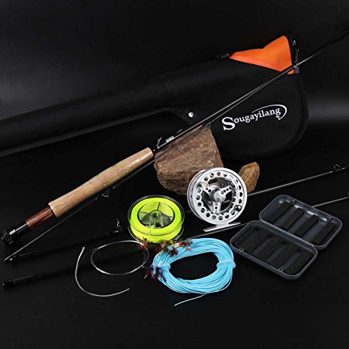 Sougayilang Salzwasser-Fliegen-Angelrute mit Rolle Kombi-Set (Silber-Kits mit Tasche)