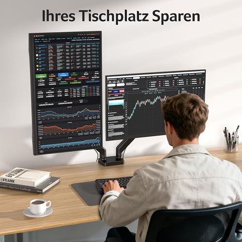 acer Dual-Monitor Halterung, 2 Monitorarm Ständer für 17-32 Zoll-Bildschirme, Ergonomischer Gasfederarmständer Hält 2~9 kg mit Kabelmanagement, Neigbar, Schwenkbar, Drehbar, VESA 75/100 mm