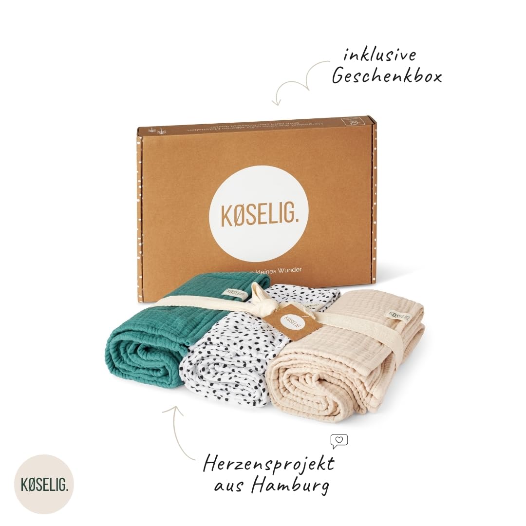 Premium Musselintücher 80x80 cm | 100% Bio-Baumwolle | Geschenk zur Geburt: Babydecken, Spucktücher extra weich & saugstark | 60°C Wäsche | 3er Set Mulltücher