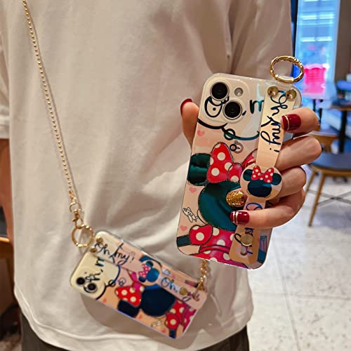 Filaco Cartoon Case For Iphone 11 6.1", Cute Minnie Sparkle Bling Cover With Metal Chain Strap, Wrist Strap Kickstand Soft Tpu Shockproof Protective For Women & Girls #TOP2