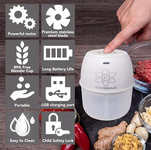 Image of Rechargeable mini electric chopper for kitchen,360 ml, Food Grade Bowl, Stainless Steel Blades, One Touch operation, Mincing Garlic, Ginger, Onion, Vegetable,Nuts(color-SMOKE WHITE)