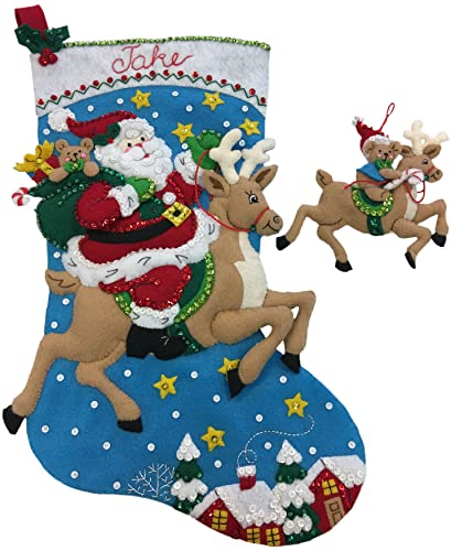 Bucilla-Reindeer-Santa-Stocking-Kit-Adult-Cotton-Holidays Bucilla Reindeer Santa Stocking Kit Adult Cotton Holidays