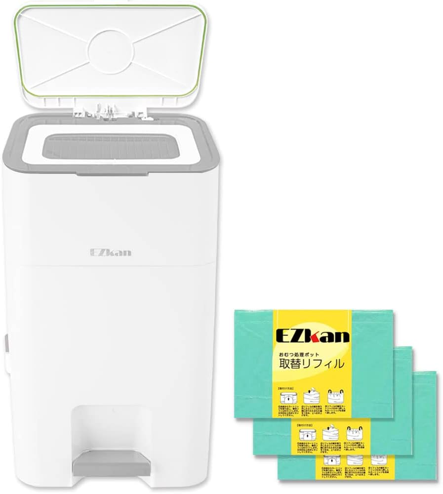 Amazon.co.jp EZkan Diaper Pot, Pail, Trash Can, Large Capacity, 6.6 gal (27 L), Antibacterial