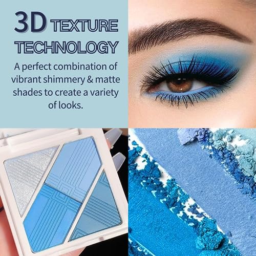 TBeautfave Blue Eyeshadow Palette, Eye Shadow Pallets for Women, Matte & Glitter Eyeshadow Palette, Shiny Sparkle Shimmer Eye Make-up Palettes Highly Pigmented Waterproof Long Lasting - Image 3