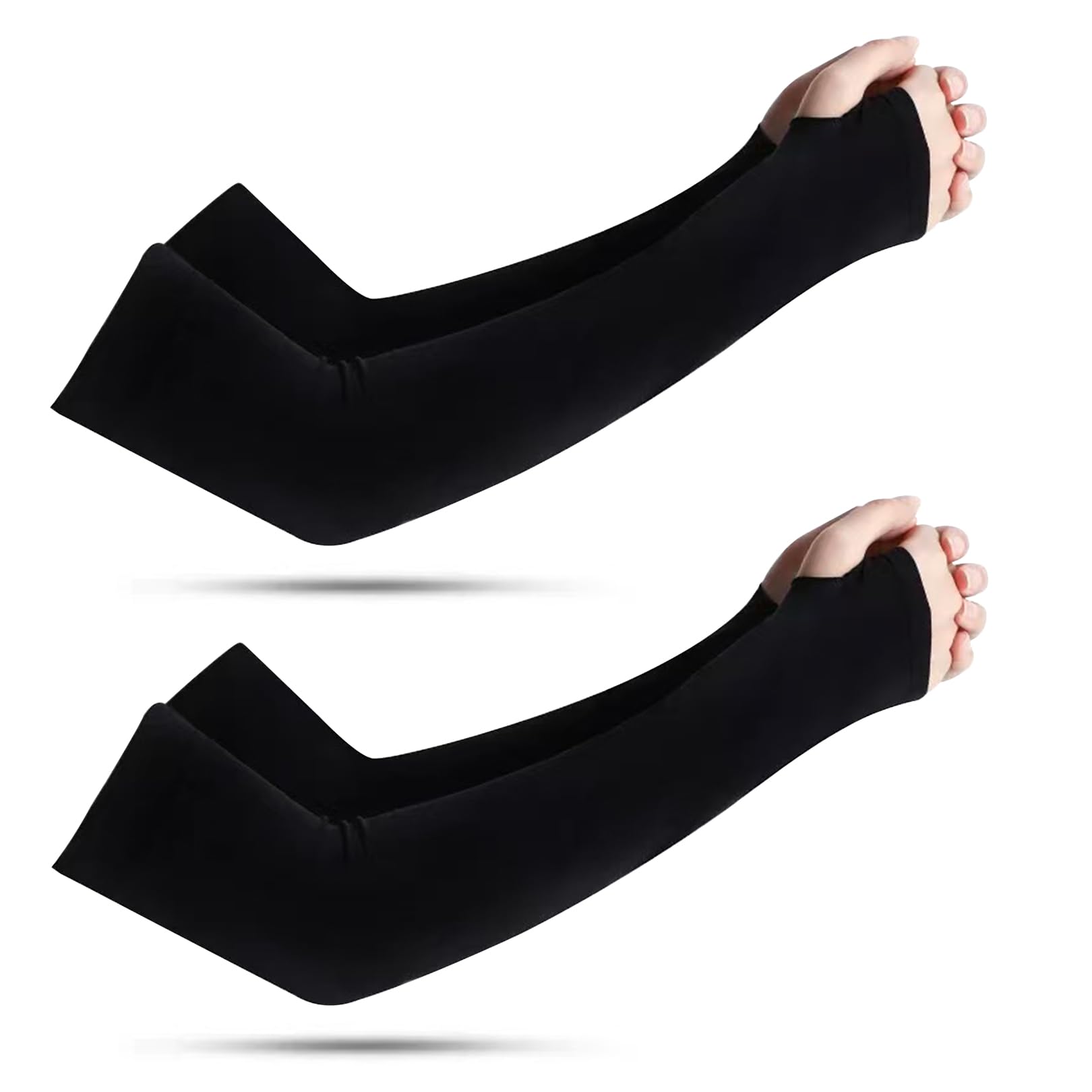 Manchons d'été pour femme Lot de 2 paires Protection UV Solaire Tissu stretch Noir Sport