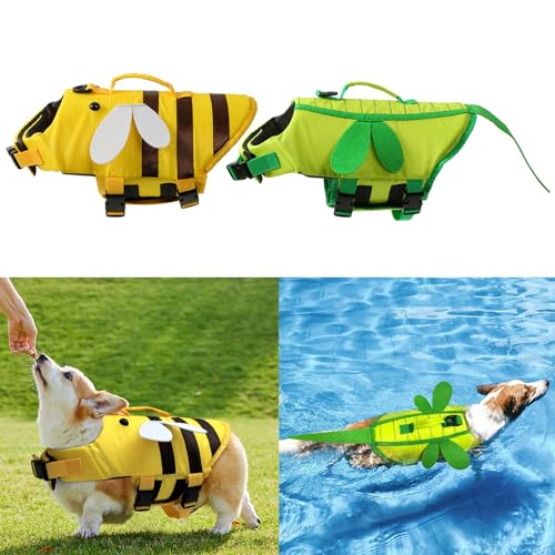 Schwimmweste für kleine Hunde, Schwimmweste mit gelbem gestreiftem Schwimmanzug