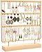 DHMK Earring Stand 3-Tier Jewelry Holder Organizer 69 Holes with Wood Base Stand Jewelry Display Rack for Women Girls Gift Earring Holders (Gold)