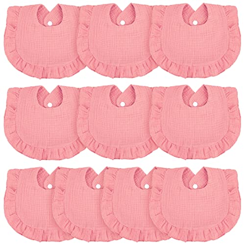 Image of Seematn 10 Pcs Baby Muslin Bibs for Unisex Girls & Boys Drool Bibs Bandana Ruffle Soft Cotton for Newborn Infants Toddlers(Pink)