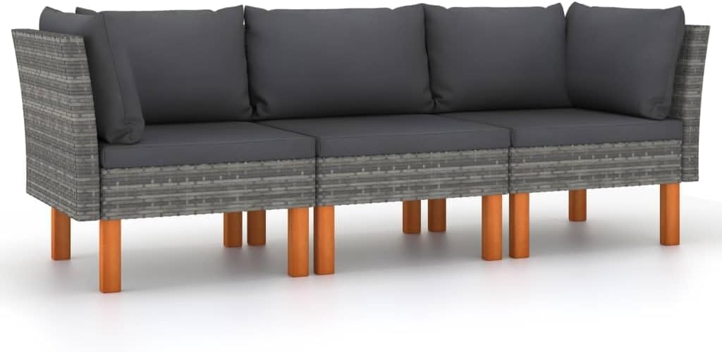 vidaXL Patio Sofa, Outdoor Sofa for Porch Backyard Balcony, Patio Couch with Cushions, Corner Sofa, Farmhouse Modern Style, Gray Poly Rattan
