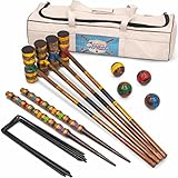 Crown Sporting Goods Vintage Croquet - Classic Outdoor Game, 4 Players - Wooden Balls, Mallets, Steel Wickets, Stake, & Heavy Duty Canvas Bag - Nostalgic Toys & Family Fun