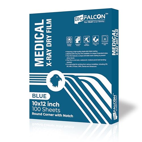 Image of BIGFALCON Medical Xray Dry Film for Inkjet Blue Base Size 10 inch X 12 inch (100 Sheets X-Ray Film For X-ray, CR, DR and OPG Images) Thickness - 210 Micron