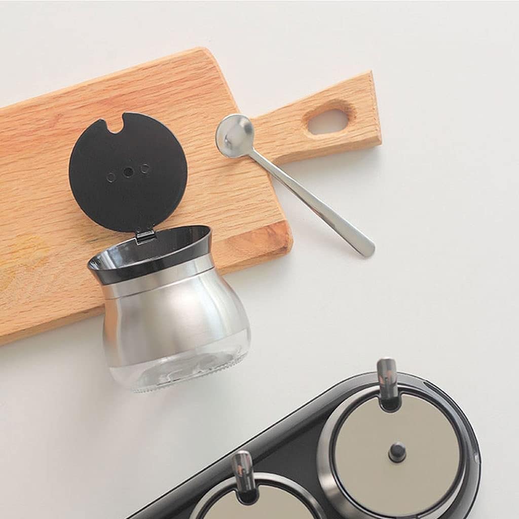 Pots à épices en verre, Ensemble avec couvercles, pot d'assaisonnement en acier inoxydable, bouteille d'assaisonnement moderne et Simple avec cuillère, plateau de couvercle, Restaurant Seas