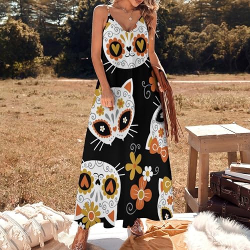 Robe sans manches chat mignon avec coupe maxi fluide d'été - 2
