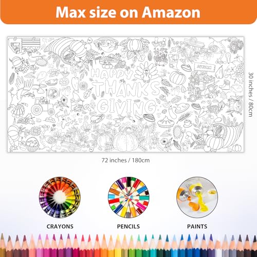 Tbsone THANKSGIVING-TABLECLOTH-A Fall Thanksgiving Party Decorations: 72 X 35 Inch Giant Coloring Posters For Kids, Thanksgiving Crafts, Games & Activities, Tablecloths, Banners, & Party Favors – Perfect For Kids & Adults thumb #1