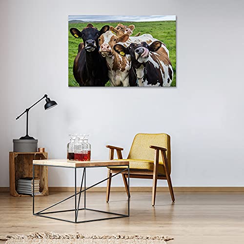 Canvbay Funny Farm Cow Canvas Prints Wall Art Lovely Cattles On Prairie Animal Painting Pictures Contemporary Farmhouse Art Home Decoration Giclee Artwork Framed Ready To Hang 24X36Inch #TOP3