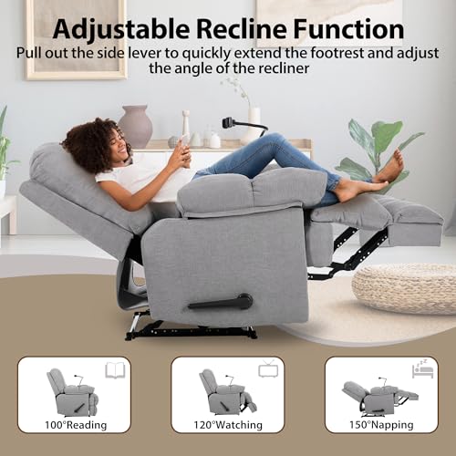 Sillón Reclinable Grande Tela Suave Color Gris miniatura 3