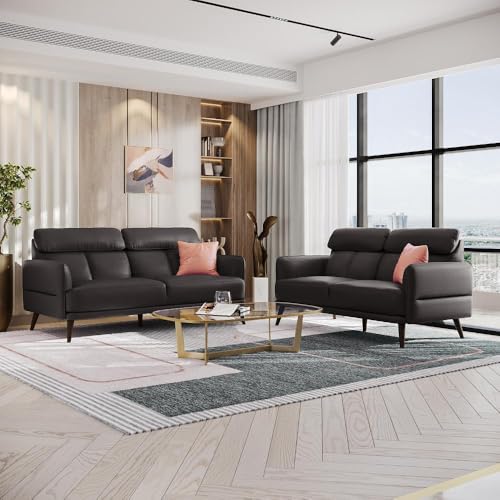 Image of Wakefit Sofa Set | 5 Year Warranty | Sofa 5 Seater, 5 Seater Sofa for Living Room, Wooden Sofa Set 3+2 Seater - Azores(Robin : Black)