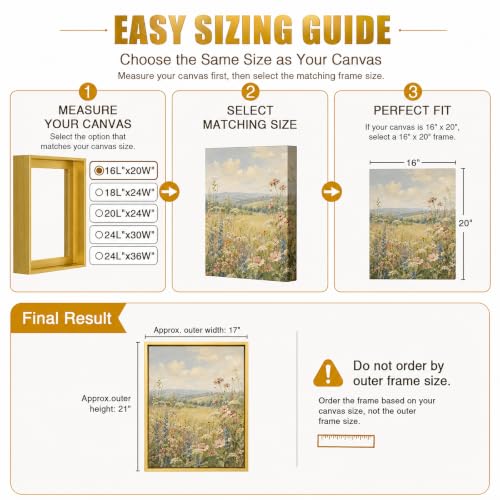 Image of Texas Art 20x32 Canvas Floater Frame, 1.25 inch Deep Wood Grain Texture Floating Picture Frame for Gallery Wrapped Canvas, Champagne Gold Modern Wall Decor for Home & Office, Fathers Gifts