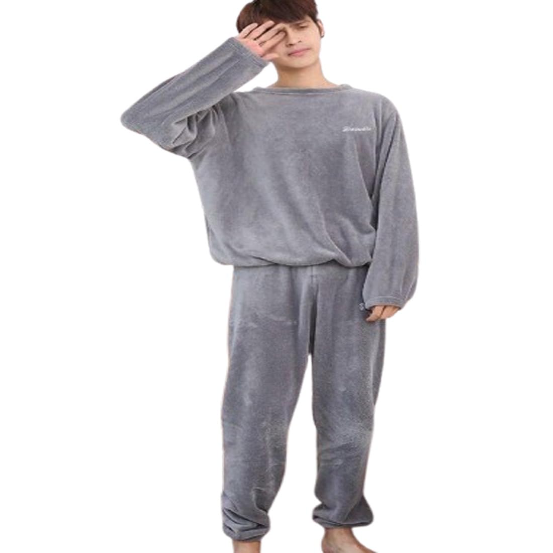 cigain Men's and Boy's Winter Wool Blend Fleece Velvet Full Pajama Set-picture-34