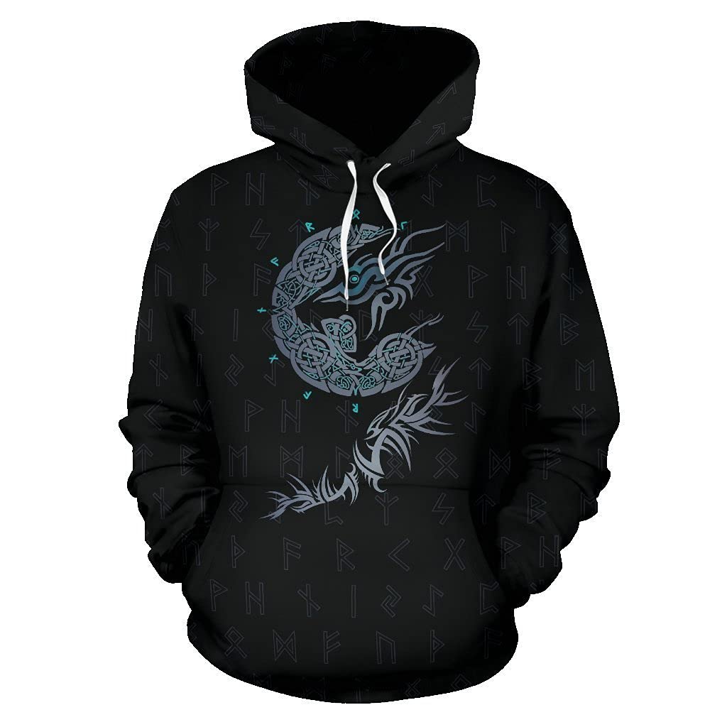 Pull viking à capuche loup Fenrir imprimé 3D pour look streetwear de saison - 4
