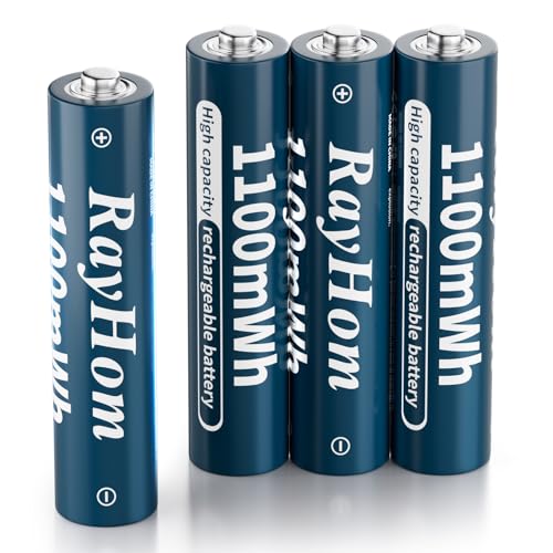 RayHom 4 Pack AAA Lithium Rechargeable Batteries, 1100mWh High Capacity, 1.5V Constant Output, 1600+ Cycles