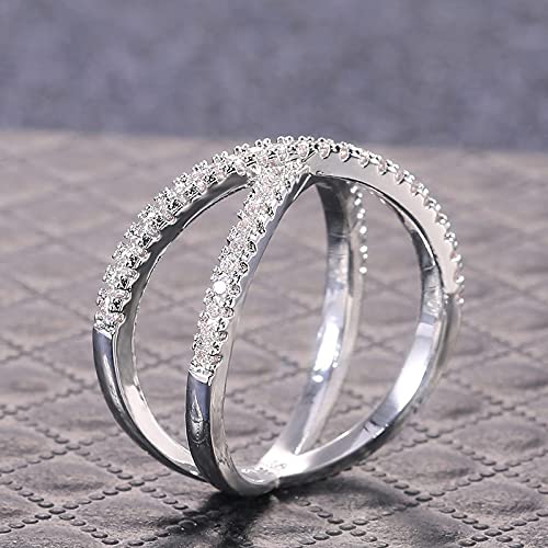 929 Sterling Silver Simple and generous cross ring crossover ring with zirconium diamond ring Gem Ring Cubic Zirconia Rings CZ Diamond Multi Row Ring Eternity Engagement Wedding Band Ring for Women 104