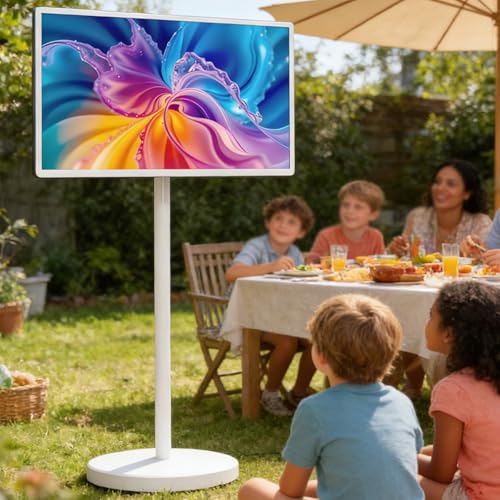 AityBuy Smart TV Portátil con Pantalla Táctil 1080p Y Ruedas, Control Remoto, Soporte con Ruedas, 8 GB + 128 GB De Almacenamiento, Tableta con TV Giratoria. 27in