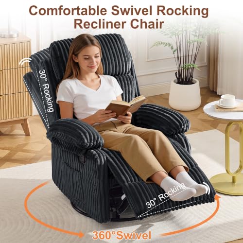 Image of Korser Rocking Recliner Chair, Nursery Rocker Chair for Adults, Small Recliners for Small Spaces, Swivel Rocker Recliner with Cushion, Upholstered Rocking Chairs for Living Room, Nursery