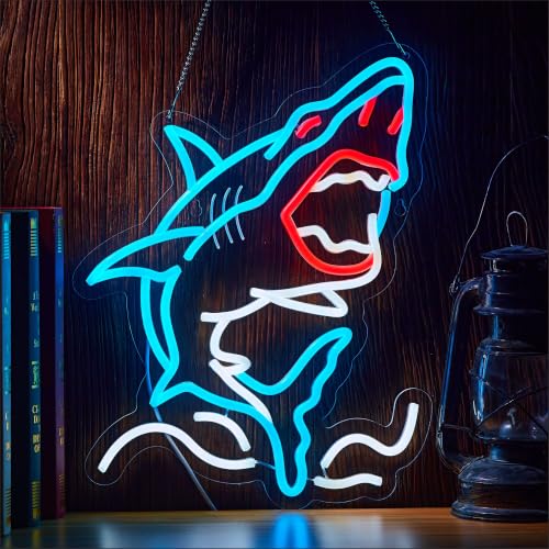 Image of Sharks Neon Sign for Wall Decor, LED Dimmable Signs Gifts for Boys Men Cave Game Room Decor, Birthday Party Decoration Gift