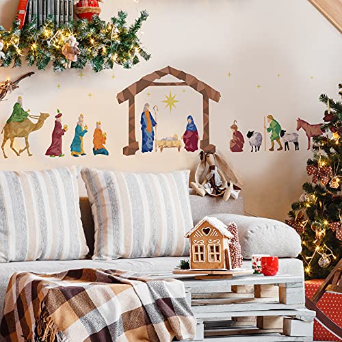 Christmas Nativity Scene Wall Decal Colorful Religious Nativity Wall Stickers Christian Decor This Is Us Vinyl Removable Sticker Wall Art Nativity Mural Decoration For Xmas Holiday Bedroom Living Room #TOP3