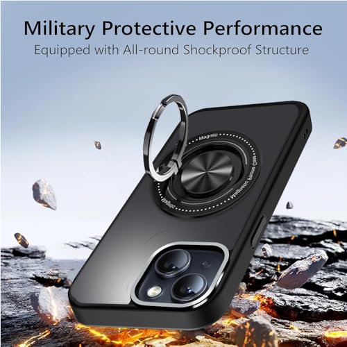 Image of KARWAN️360 Degree Stand with Mag-Safe Case with N52 Strong Magnets Mag-Safe Phone case Cover for iPhone 15 || Mobile Back Cover for iPhone 15 || Black