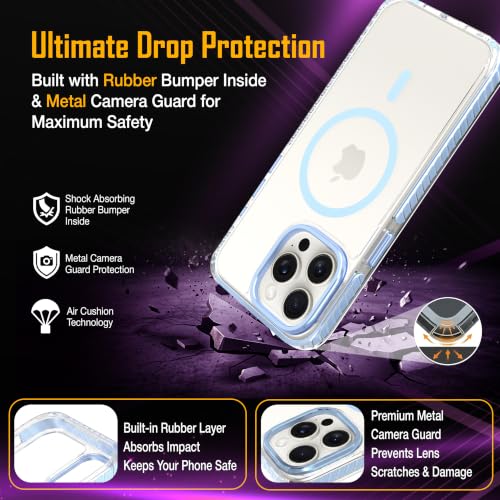 Image of Zapcase Crystal Clear Back case for iPhone 15 Pro Max | PC Back | TPU Bumper with Inner Rubber Grip | Metal Camera Guard Bezel | Metal Buttons | Scratch Resistant | 2 Layer Edge Protection |Light Blue