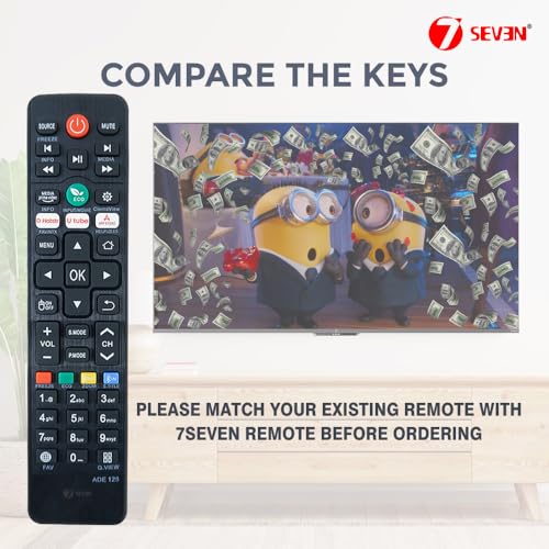 7SEVEN® Universal Remote Control Compatible with Amstard, Akai, Croma, Eston, Iconic, JVC, Micromax, T-Series, Vise TV - Ensure Compatibility by Matching with Original Remote Model Before Purchase 5 51dfKDPH7FL