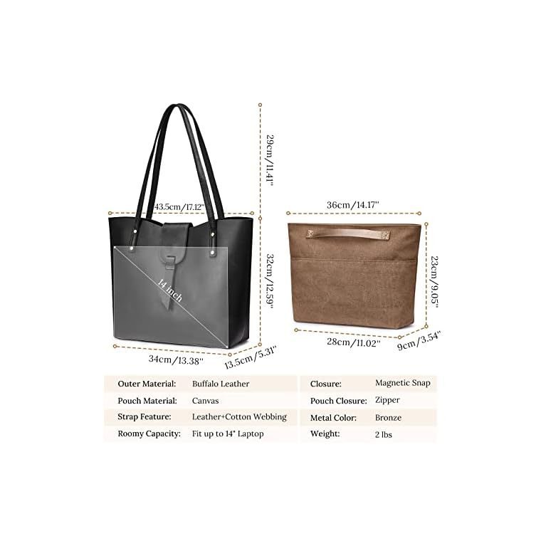 S-ZONE Genuine Leather Tote Bag for Women with Purse Organizer Large Shoulder Handbags Work - Image 4