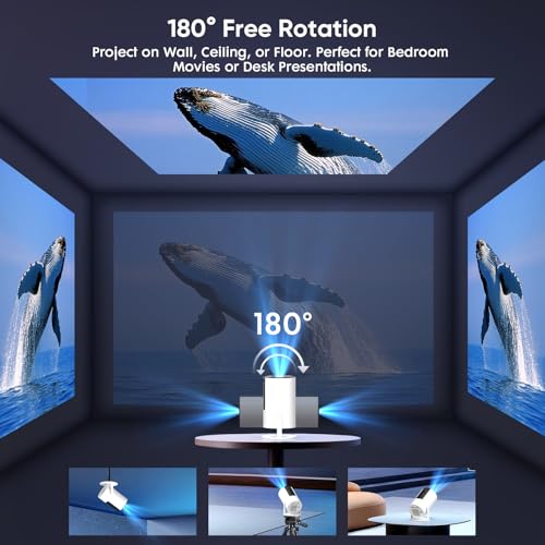 Image of [Built-in Apps] Mini Projector with WiFi and Bluetooth, Native 1080P Portable Movie Projector for Bedroom, Android 12, Auto Vertical Keystone, 180 Rotation, Compatible with HDMI /USB /TV Stick /Laptop
