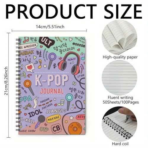 Cuaderno K-Pop de espiral de 100 páginas con líneas para fans de la música coreana 6