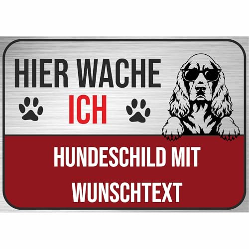 Nomiro - Schilder selbst gestalten ab DIN A6 - Cocker Spaniel - Hundeschild mit Wunschtext und Hund, personalisiertes Warnschild aus 3 mm Aluverbundplatte für Zaun, Gartentor, Haustür und Einfahrt