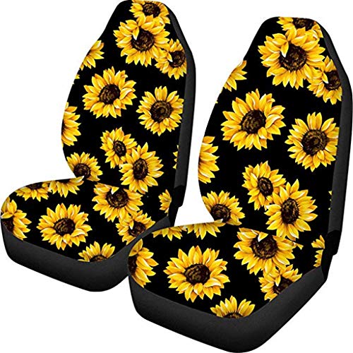 CLOHOMIN Sunflower Flower Print Car Seat Cover Fit for Cars, Trucks, SUV, or Van Mat Cushion 2 Packs