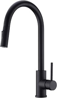 WENKEN Kitchen Tap, Matte Black Kitchen Mixer Tap, Solid Brass Kitchen Tap, Single Handle 360 Degree Swivel Pre-Rinse Pull Out Kitchen Tap