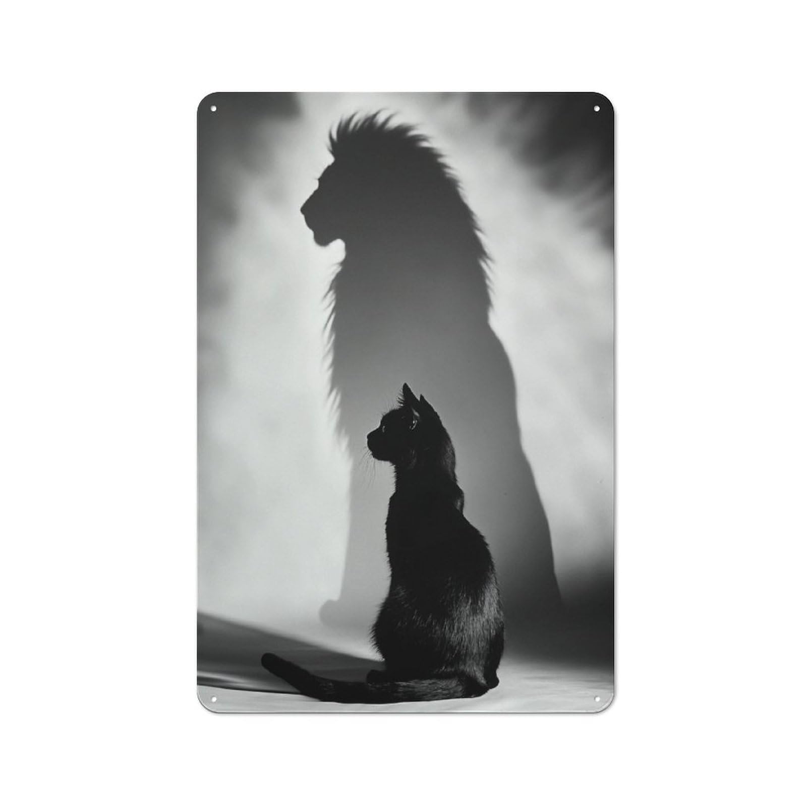 Vintage Metal Sign with Cat with Lion Shadow Design 30x20cm, Vintage Bar Wall Plaque for Cafe, Pub, Workshop Or Home Bar