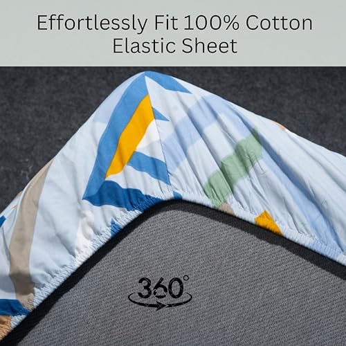 Image of Amazon Brand - Umi Cotton Fitted Bedsheet, Queen Size 78x60 Inches, Elastic Fit Bed Sheet, 10 Inch Deep Pocket, Soft Breathable Bedding, Durable Easy Care, with Pillow Cover-Prism Path